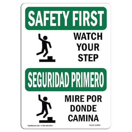 Signmission OSHA Sign, Watch Your Step Bilingual, 5in X 3.5in Decal, 5" W, 3.5" H, Landscape, OS-SF-D-35-L-10886 OS-SF-D-35-L-10886